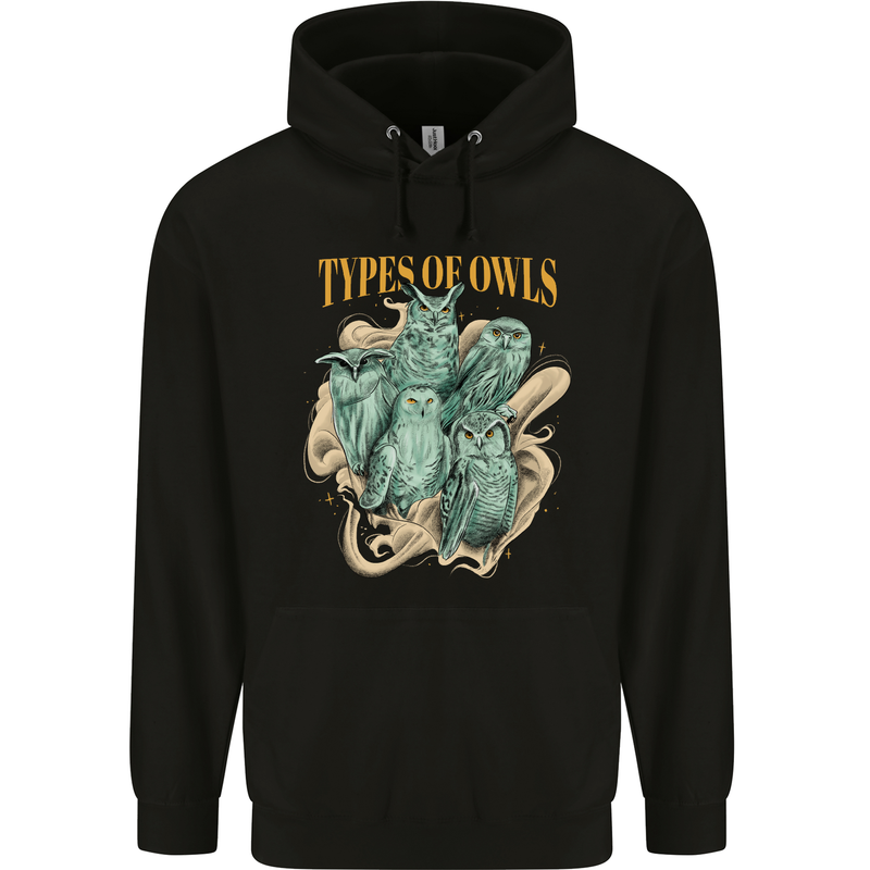 Owls Species Childrens Kids Hoodie Black