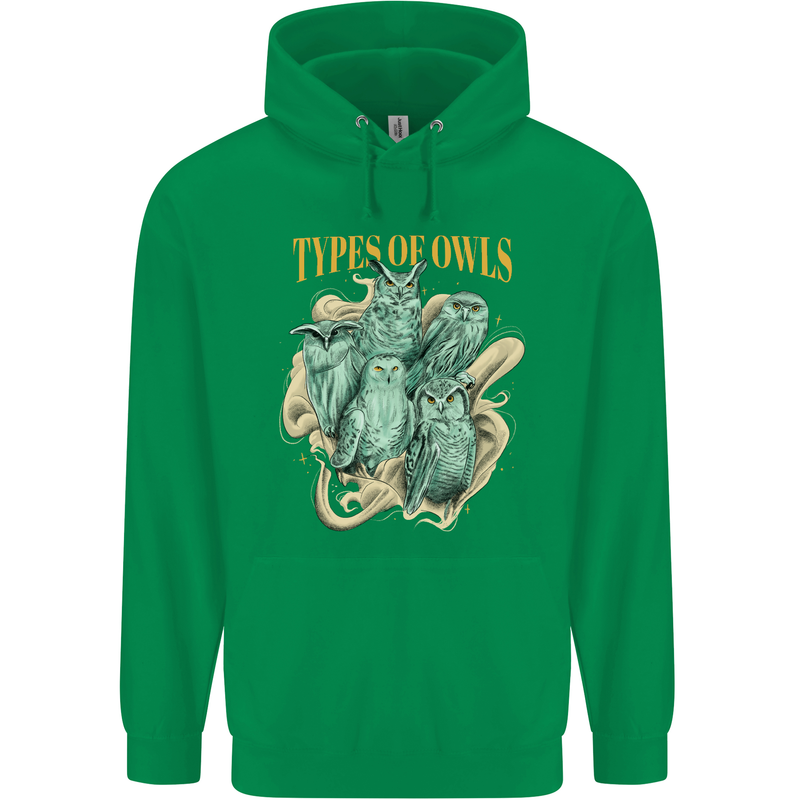 Owls Species Childrens Kids Hoodie Irish Green