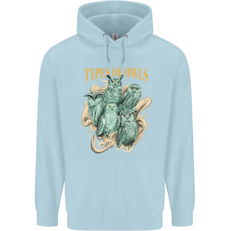 Owls Species Childrens Kids Hoodie Light Blue