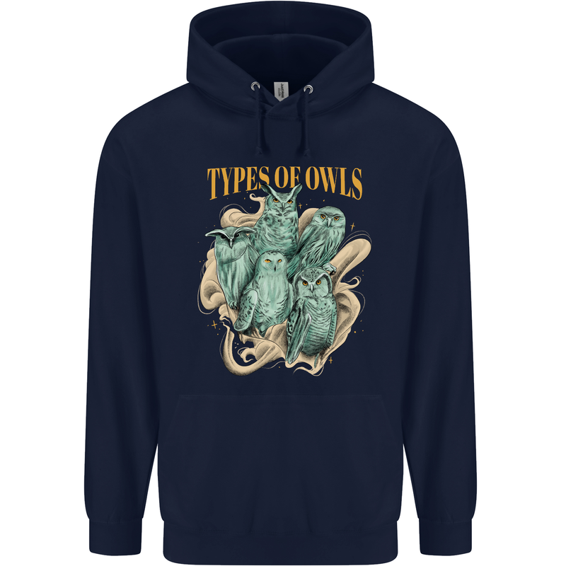Owls Species Childrens Kids Hoodie Navy Blue