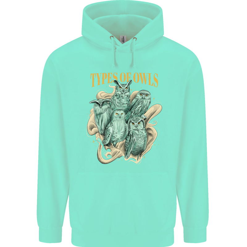 Owls Species Childrens Kids Hoodie Peppermint