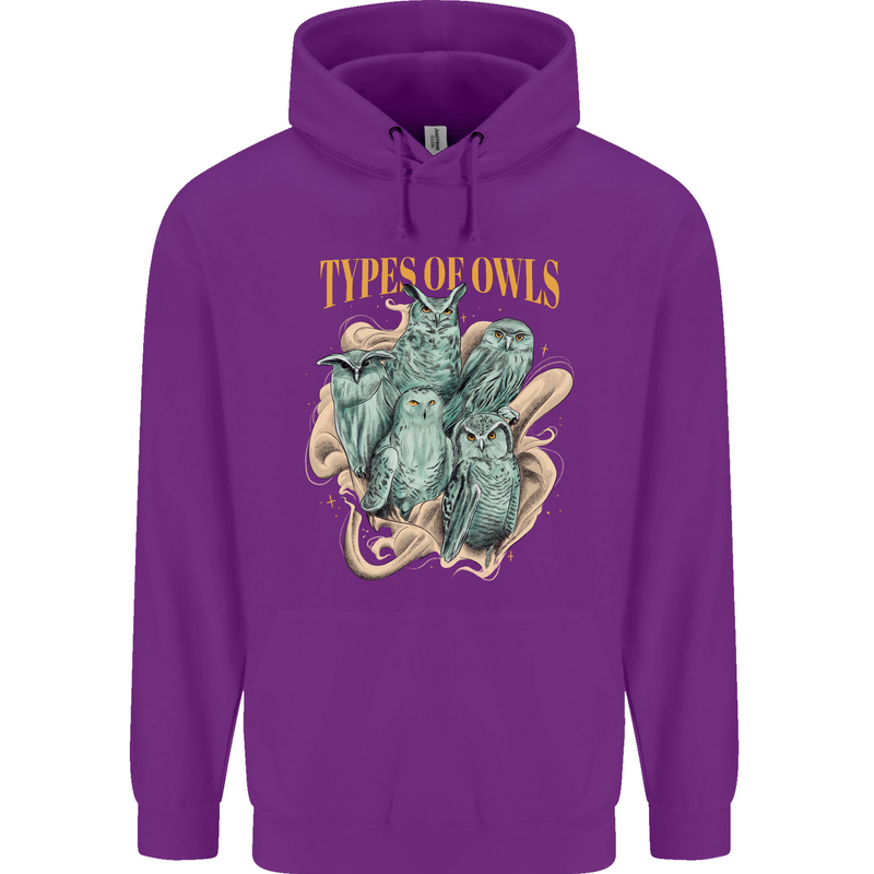 Owls Species Childrens Kids Hoodie Purple