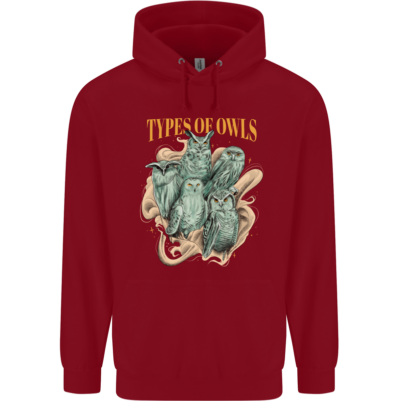 Owls Species Childrens Kids Hoodie Red