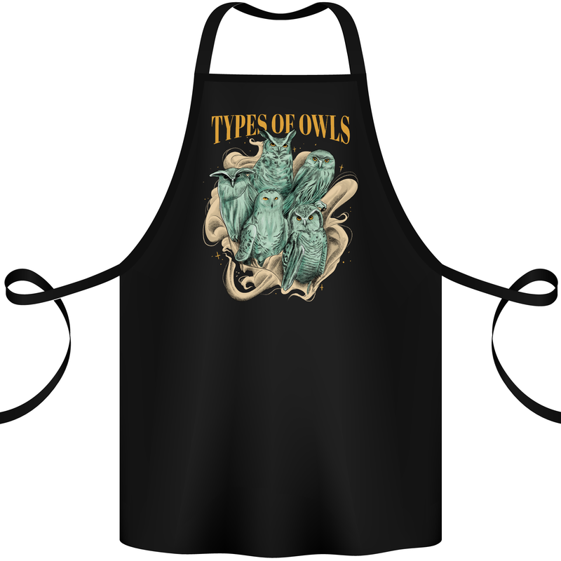 Owls Species Cotton Apron 100% Organic Black