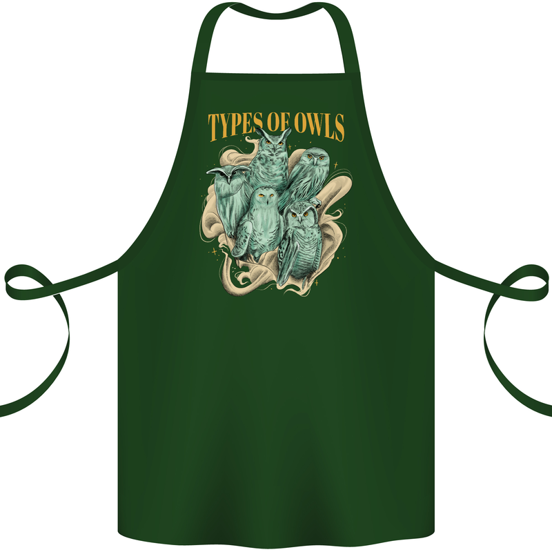 Owls Species Cotton Apron 100% Organic Forest Green