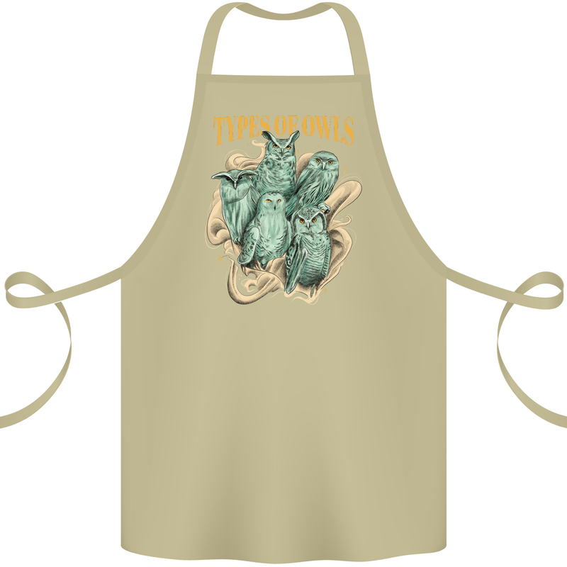 Owls Species Cotton Apron 100% Organic Khaki