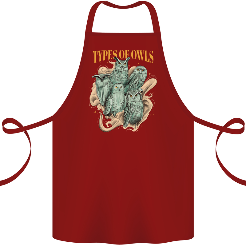 Owls Species Cotton Apron 100% Organic Maroon