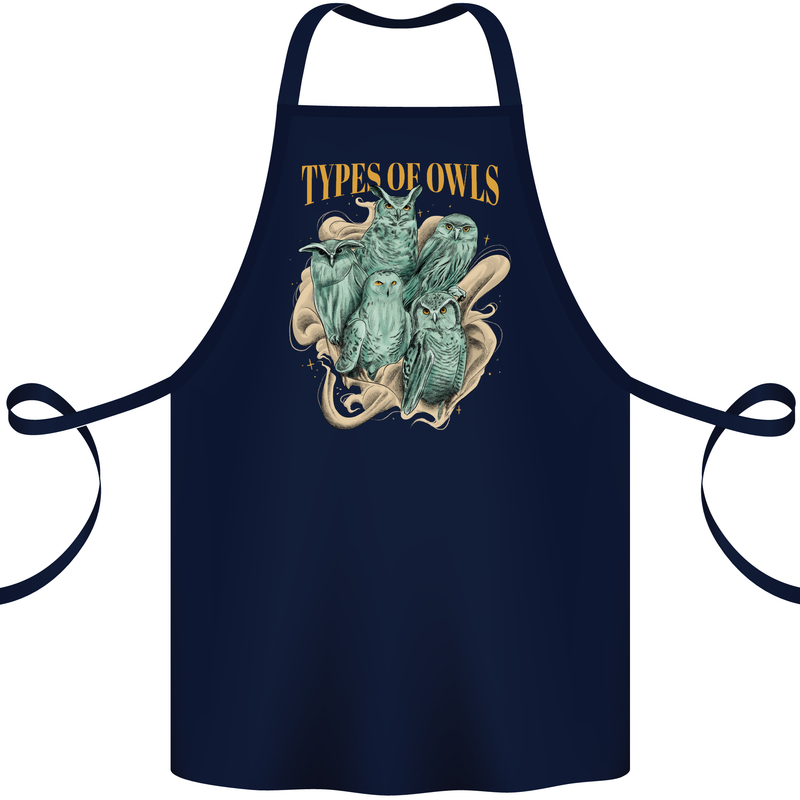Owls Species Cotton Apron 100% Organic Navy Blue