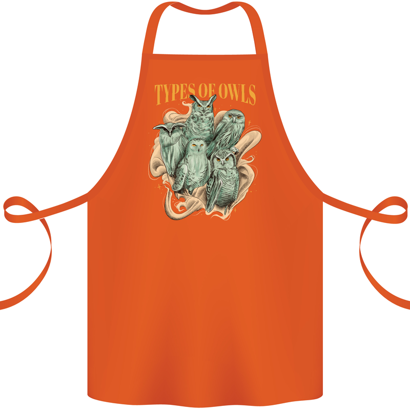 Owls Species Cotton Apron 100% Organic Orange