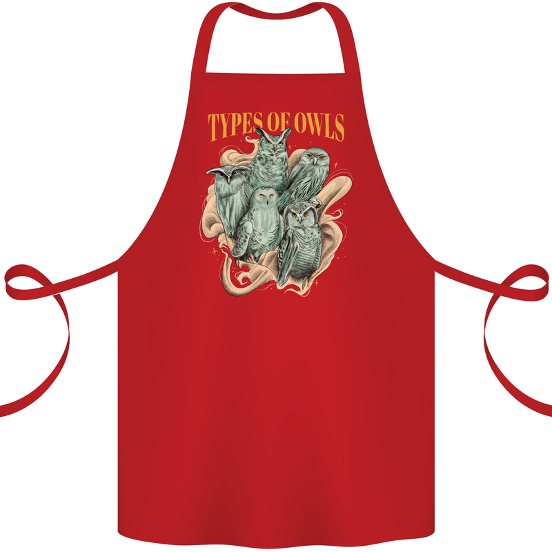 Owls Species Cotton Apron 100% Organic Red