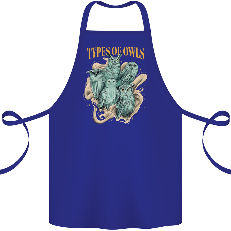 Owls Species Cotton Apron 100% Organic Royal Blue
