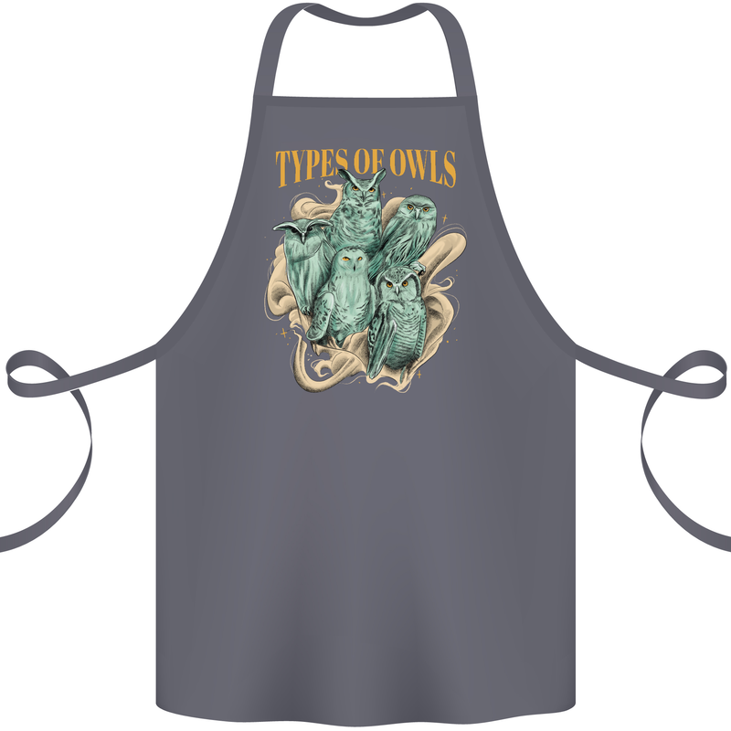 Owls Species Cotton Apron 100% Organic Steel