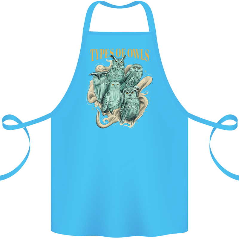 Owls Species Cotton Apron 100% Organic Turquoise