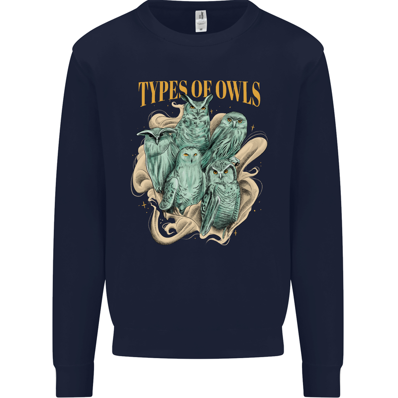 Owls Species Kids Sweatshirt Jumper Navy Blue