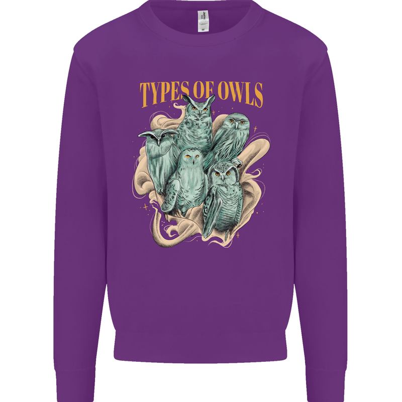 Owls Species Kids Sweatshirt Jumper Purple