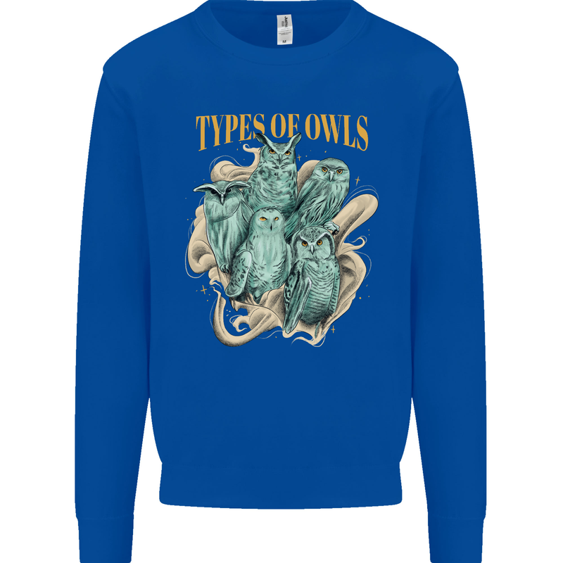 Owls Species Kids Sweatshirt Jumper Royal Blue