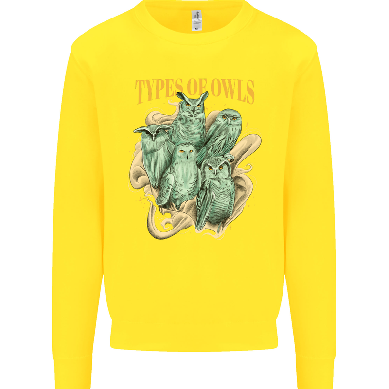Owls Species Kids Sweatshirt Jumper Yellow