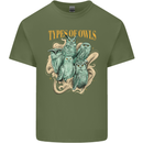 Owls Species Mens Cotton T-Shirt Tee Top Military Green