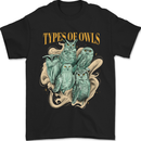 Owls Species Mens T-Shirt 100% Cotton Black