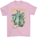 Owls Species Mens T-Shirt 100% Cotton Light Pink