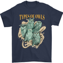 Owls Species Mens T-Shirt 100% Cotton Navy Blue