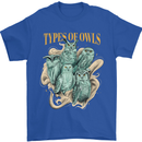 Owls Species Mens T-Shirt 100% Cotton Royal Blue