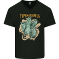 Owls Species Mens V-Neck Cotton T-Shirt Black
