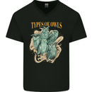 Owls Species Mens V-Neck Cotton T-Shirt Black