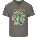 Owls Species Mens V-Neck Cotton T-Shirt Charcoal