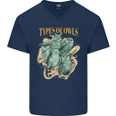Owls Species Mens V-Neck Cotton T-Shirt Navy Blue