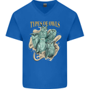 Owls Species Mens V-Neck Cotton T-Shirt Royal Blue