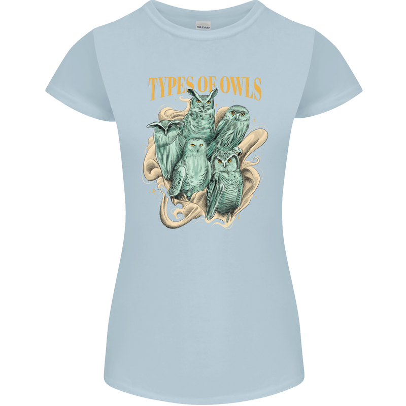 Owls Species Womens Petite Cut T-Shirt Light Blue