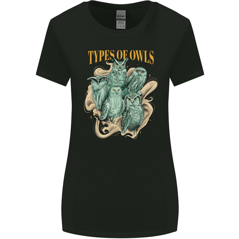 Owls Species Womens Wider Cut T-Shirt Black