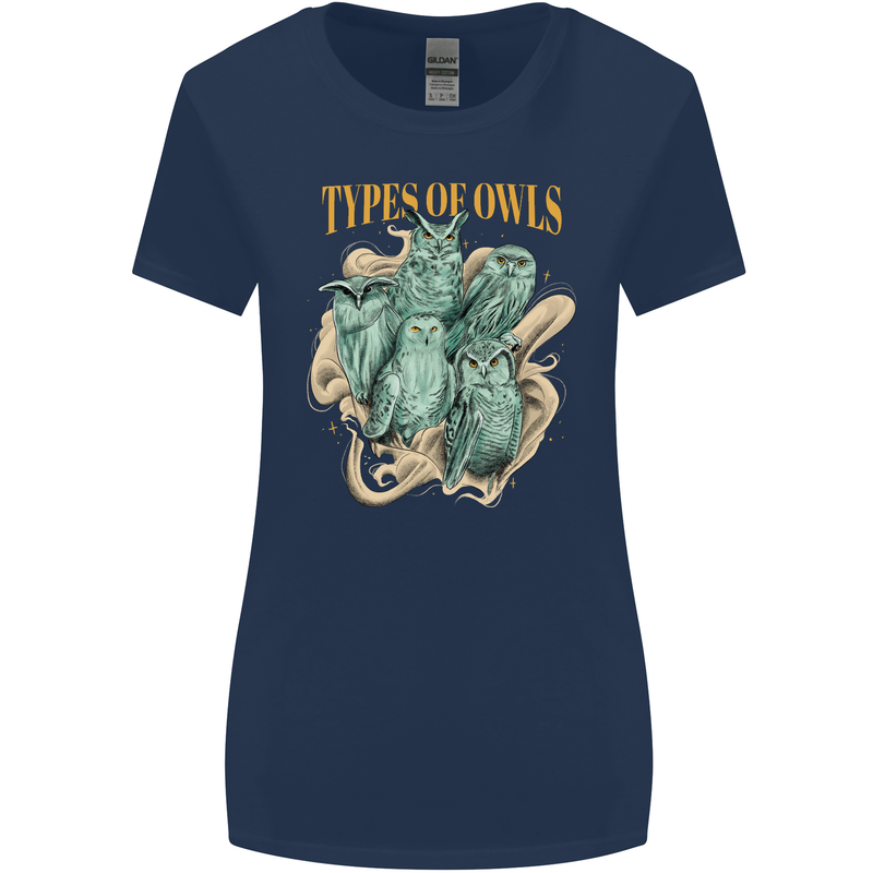 Owls Species Womens Wider Cut T-Shirt Navy Blue