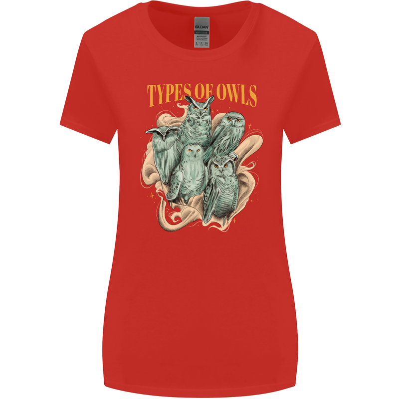 Owls Species Womens Wider Cut T-Shirt Red