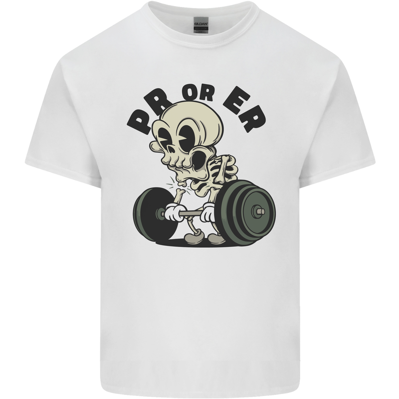 PR or ER Gym Bodybuilding Training Mens Cotton T-Shirt Tee Top White