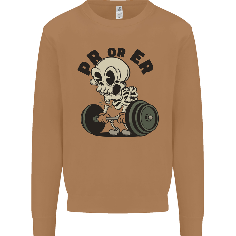 PR or ER Gym Bodybuilding Training Mens Sweatshirt Jumper Caramel Latte