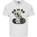 PR or ER Gym Bodybuilding Training Mens V-Neck Cotton T-Shirt White