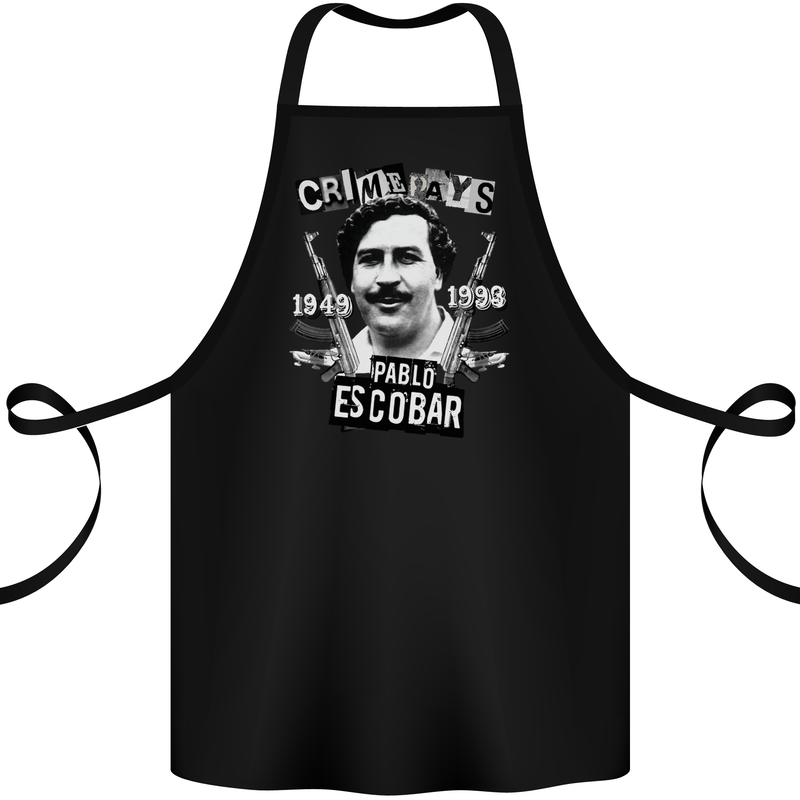 Pablo Escobar Crime Pays Cotton Apron 100% Organic Black