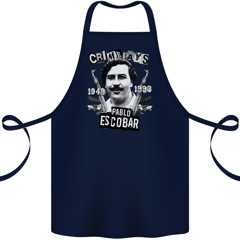Pablo Escobar Crime Pays Cotton Apron 100% Organic Navy Blue