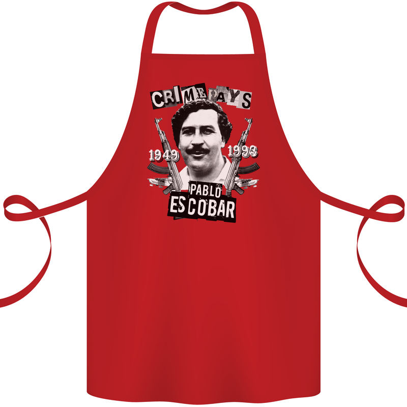 Pablo Escobar Crime Pays Cotton Apron 100% Organic Red