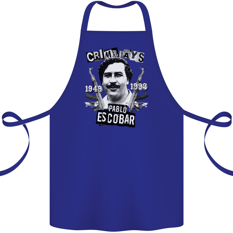 Pablo Escobar Crime Pays Cotton Apron 100% Organic Royal Blue