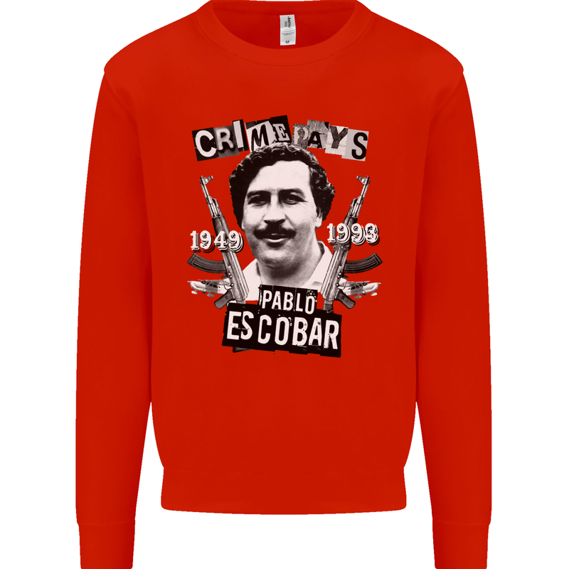 Pablo Escobar Crime Pays Kids Sweatshirt Jumper Bright Red