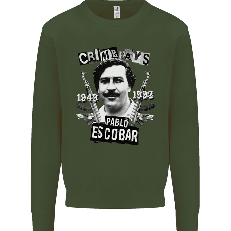 Pablo Escobar Crime Pays Kids Sweatshirt Jumper Forest Green