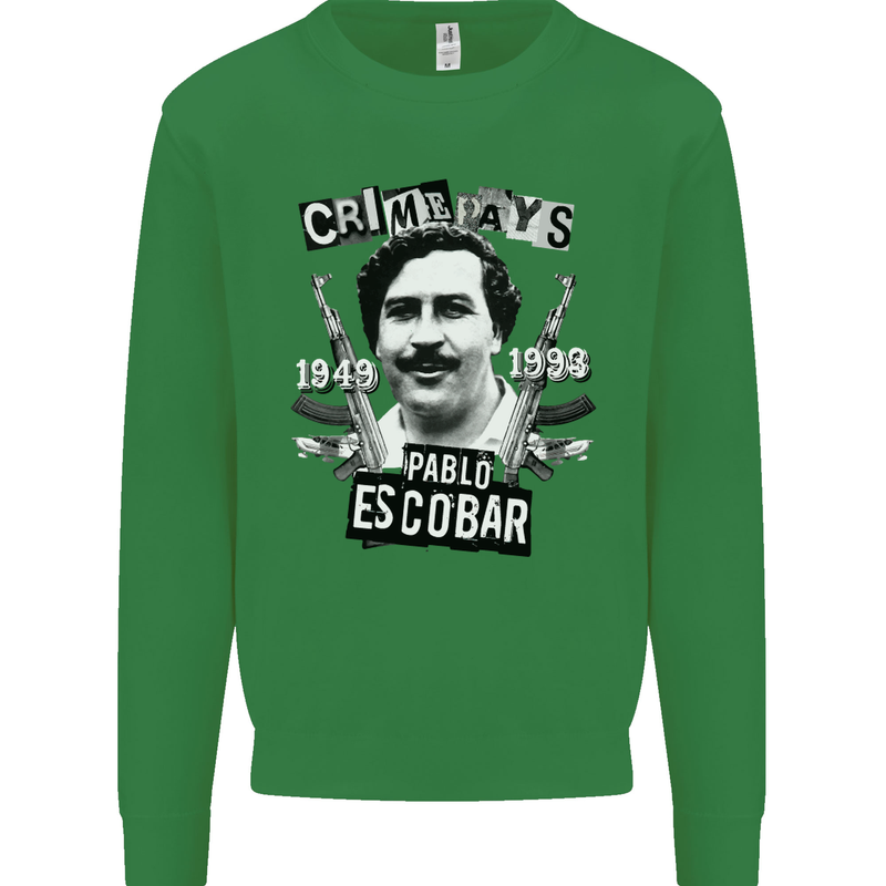 Pablo Escobar Crime Pays Kids Sweatshirt Jumper Irish Green