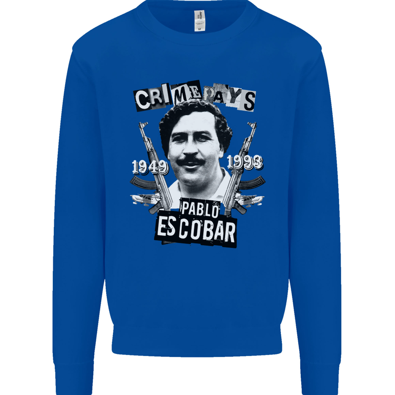 Pablo Escobar Crime Pays Kids Sweatshirt Jumper Royal Blue