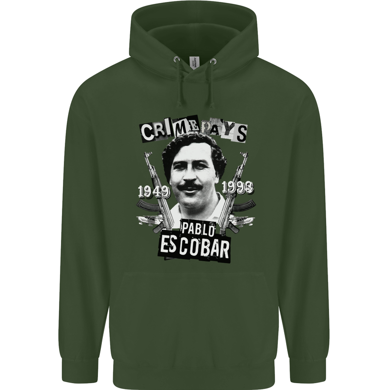 Pablo Escobar Crime Pays Mens 80% Cotton Hoodie Forest Green