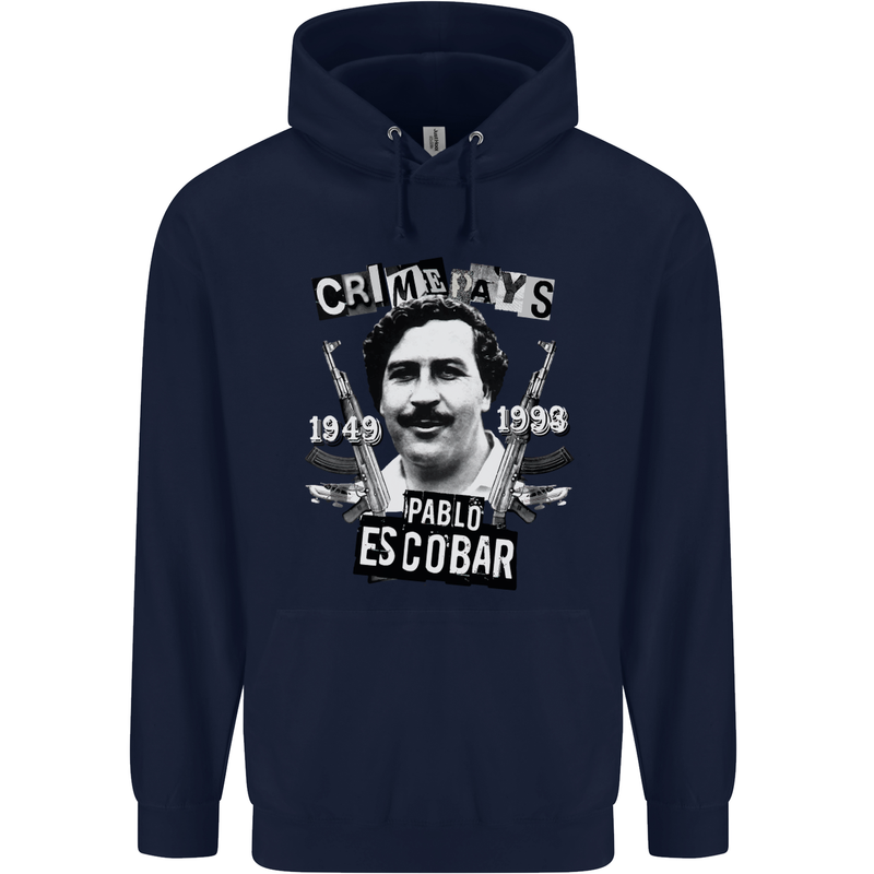Pablo Escobar Crime Pays Mens 80% Cotton Hoodie Navy Blue