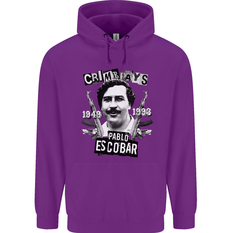Pablo Escobar Crime Pays Mens 80% Cotton Hoodie Purple