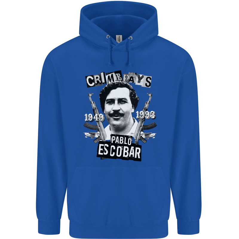 Pablo Escobar Crime Pays Mens 80% Cotton Hoodie Royal Blue